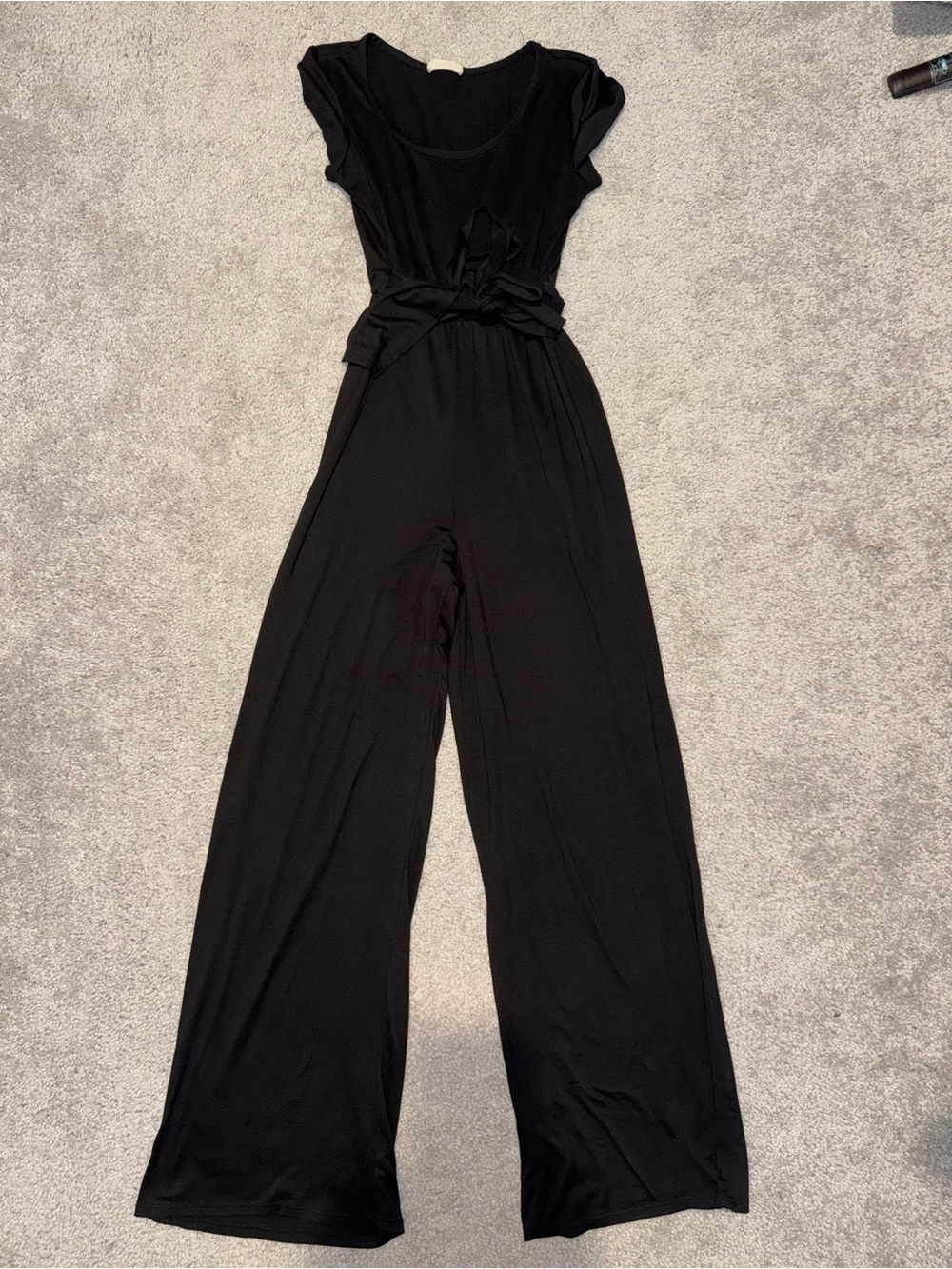 SHEIN Black Wide-Leg Tie-Waist Jumpsuit